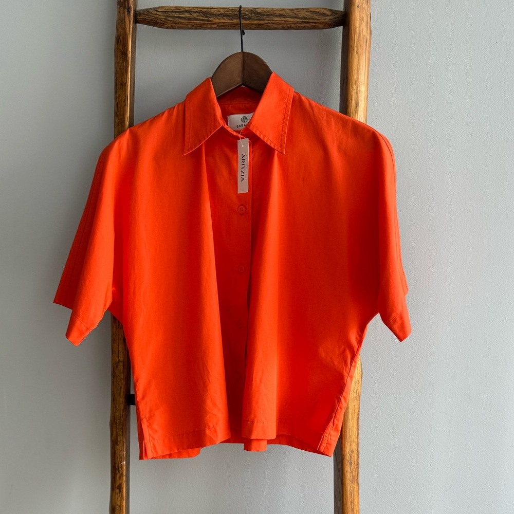 NWT Aritzia Achiever Orange Poplin Shirt